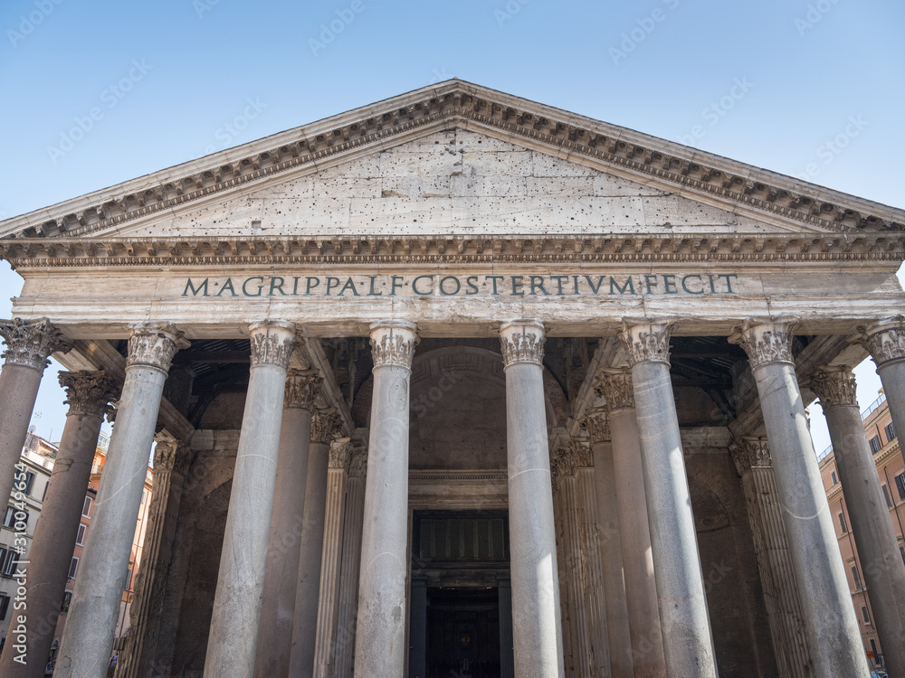 facade of roman Pantheon in Italy