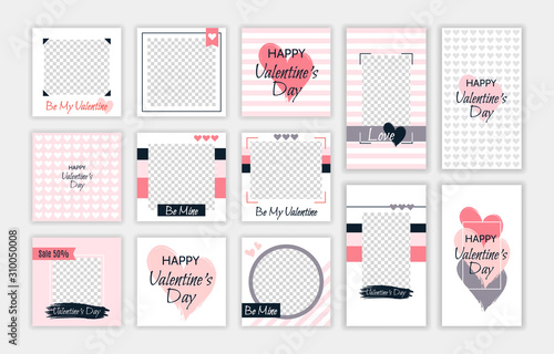 Valentine's day editable template for social media stories and posts. Vector illustration