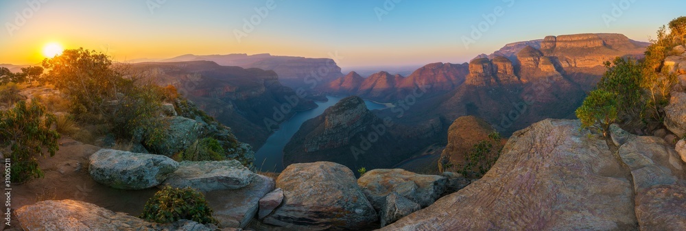three rondavels and blyde river canyon at sunset, south africa