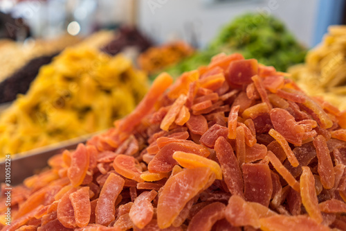 close-up of candied and dehydrated fruit