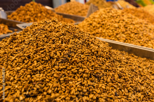 close-up of nuts and another fruits in a market