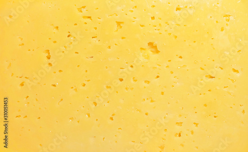 Cheese texture. Background of fresh yellow cheese with holes photo