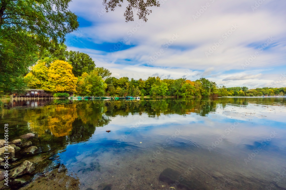 Germany, North Rhine-Westphalia, Dusseldorf, Unterbach, Landscape with lake Germany, North Rhine-Westphalia, Dusseldorf, Unterbach, Landscape with lake