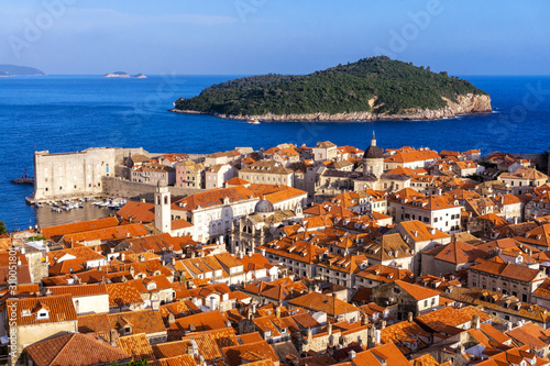 View of the Lokrum Island from Dubrovnik city wall in Croatia