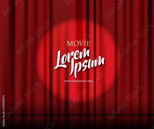 Theater stage vector red heavy curtain template illustration.