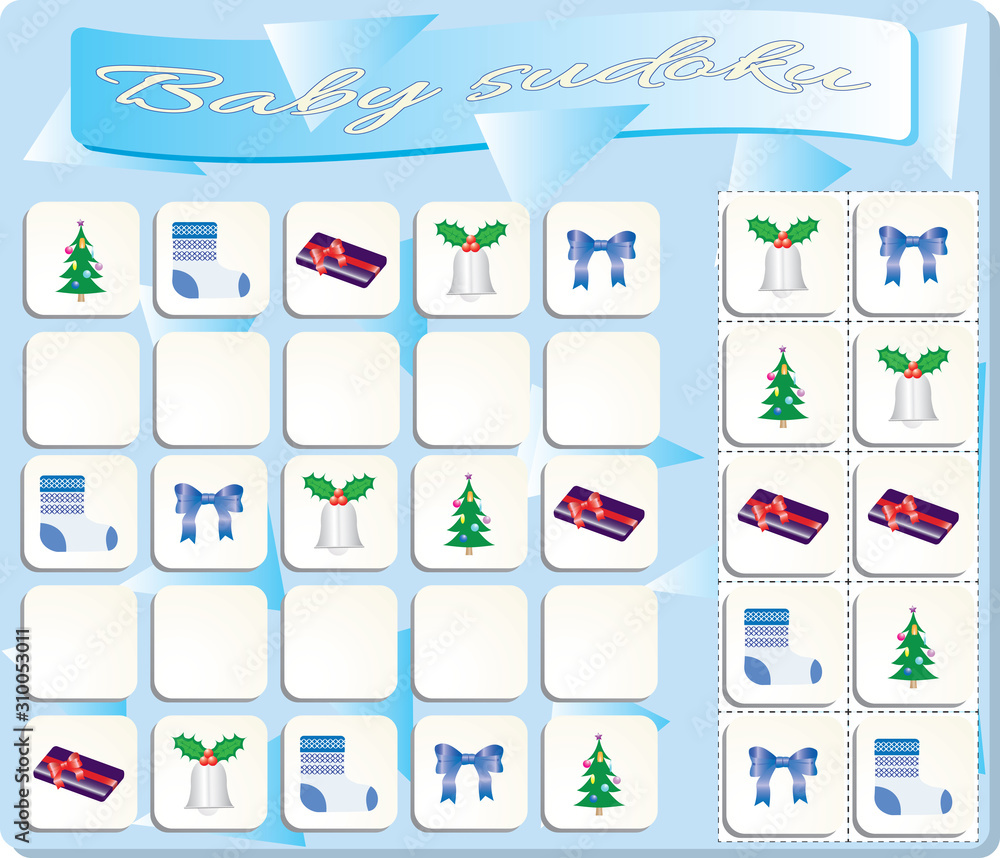 Baby Sudoku with colorful Christmas symbols