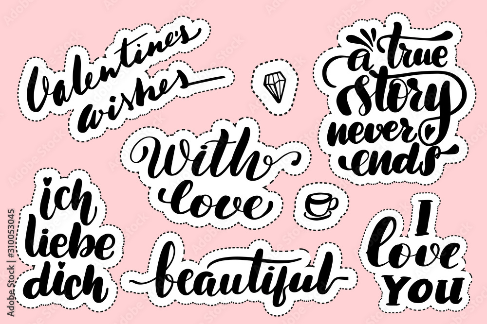 Stickers with hand drawn typography lettering inscriptions. Stickers with hand drawn typography lettering inscriptions.