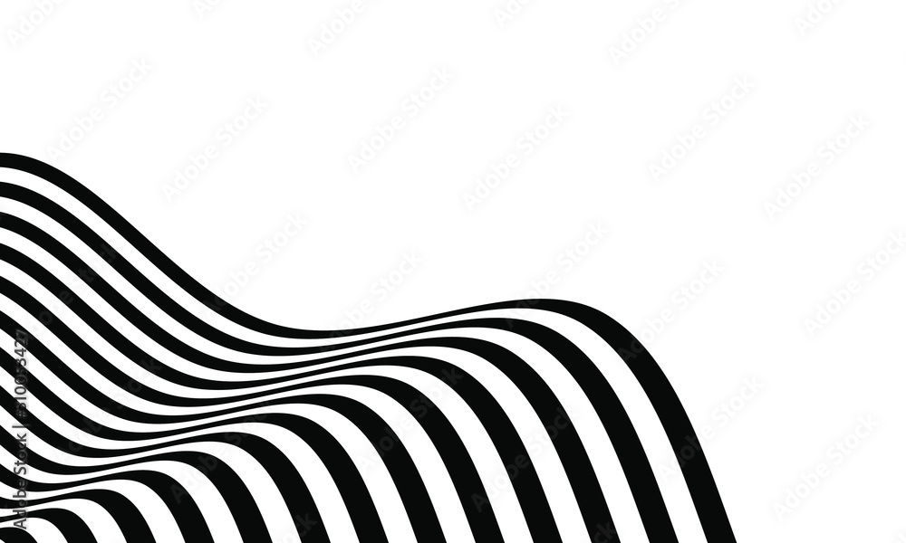 Abstract optical art background. Black and white wave stripes isolated. Vector illustration - obrazy, fototapety, plakaty 