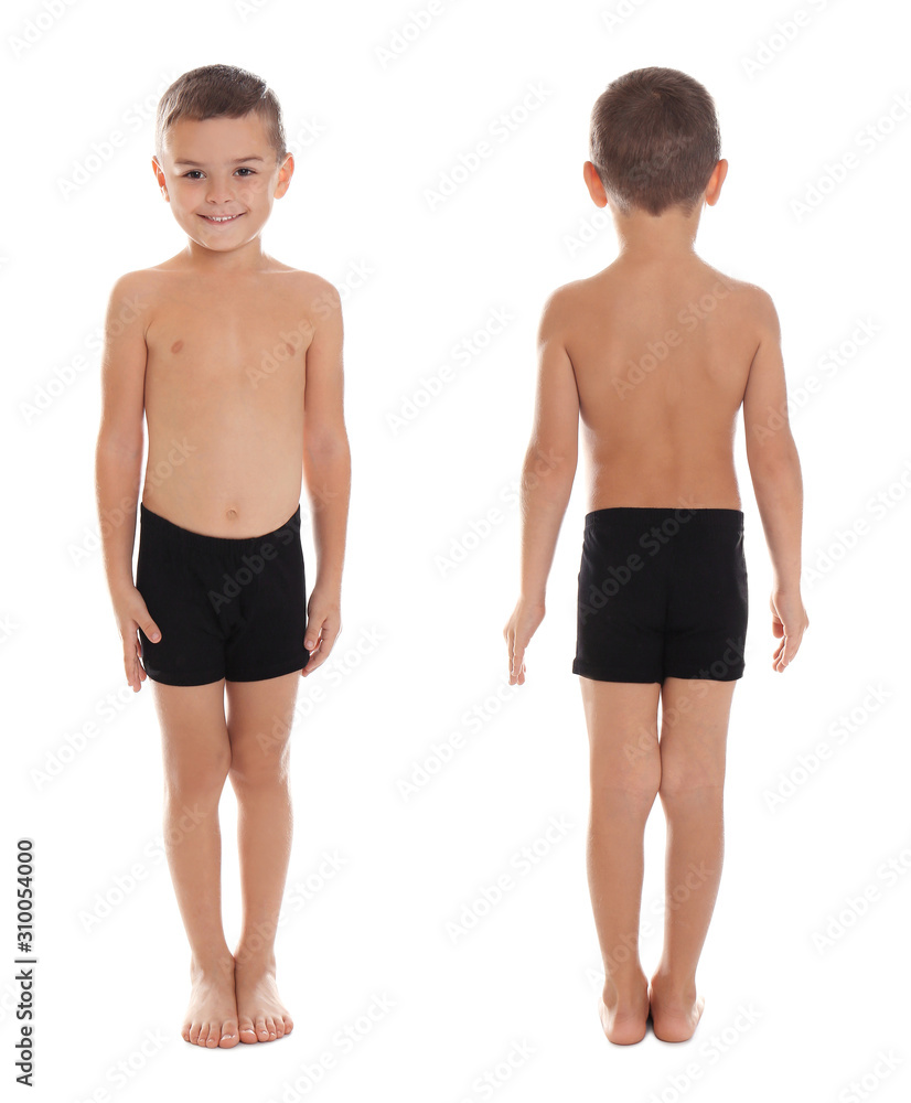 Collage of cute little boy in underwear on white background Stock Photo ...