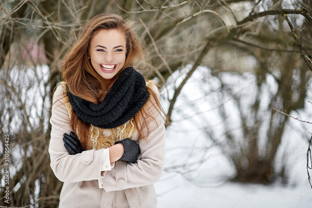 Laughing girl outdoor winter portrait Laughing girl outdoor winter portrait