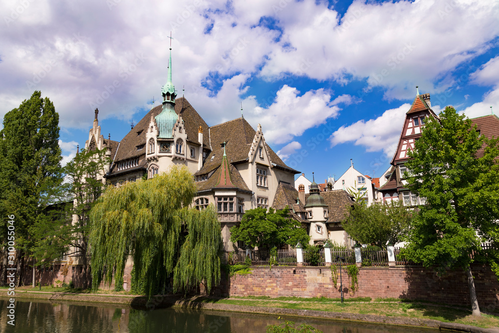 Strasbourg city. Alsace. France. Old houses on embankment