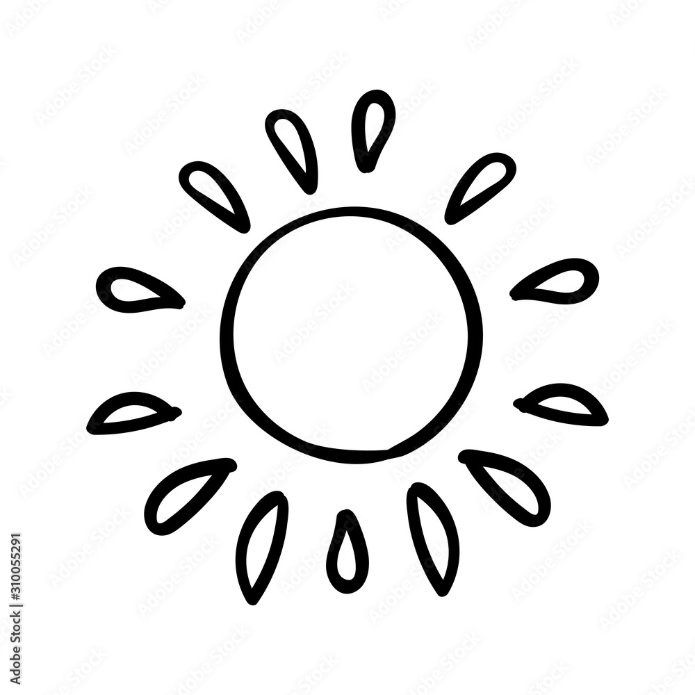 A simple image of the sun in a children's style. Vector illustration. Hand  Drawn art Coloring page adult and kids. Coloring page, Coloring book.  Contour. Stock Vector | Adobe Stock