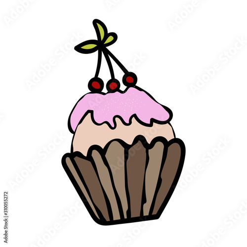 Cupcake from the Confectionery, Cafeteria. Sweet pastries for Birthday, Christmas, New Year, Baby Shower. - Vector. Vector illustration