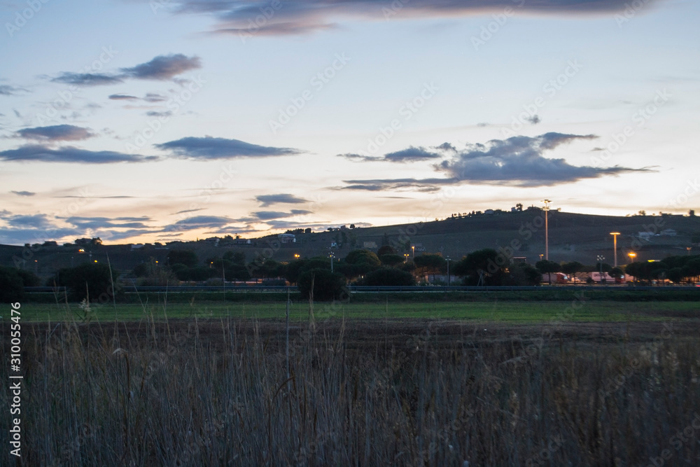 sunset over the village