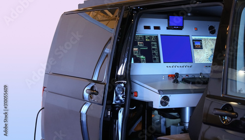 Obraz na plátne Modern mobile control center for unmanned aerial vehicles from the inside