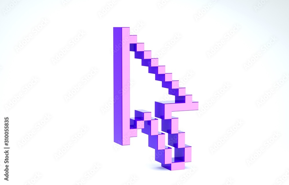 Purple Pixel arrow cursor icon isolated on white background. 3d  illustration 3D render Stock Illustration | Adobe Stock