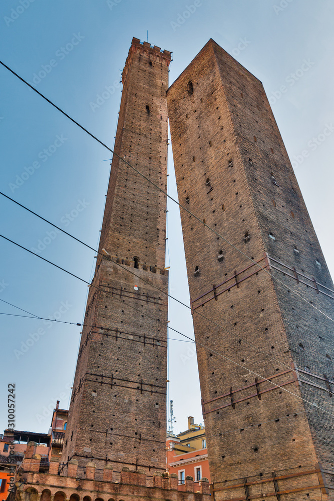 Asinelli and Garisenda towers in Bologna, Italy.