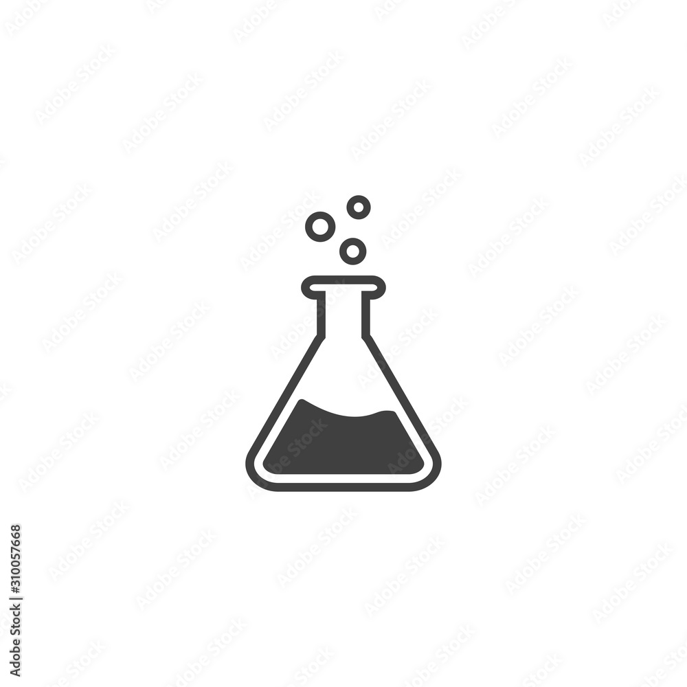 Erlenmeyer flask icon in black color on a white background Erlenmeyer flask icon in black color on a white background
