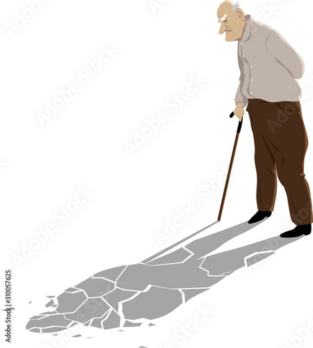 Alzheimer's disease. Elderly man looking at his shuttered shadow, EPS 8 vector illustration