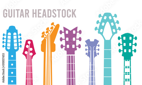 Guitar neck. Silhouettes of music instruments headstocks rock guitar vector symbols collection. Illustration of music electric guitar shop poster