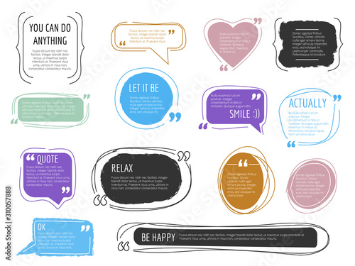 Message frames. Quote boxes colorful design templates modern creative block for text vector trendy vector labels. Quote blog mark, quoting sticker message illustration
