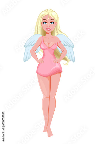 Happy Valentine's day. Attractive girl angel