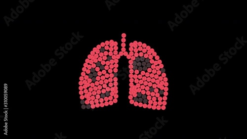 Asthma awareness animation of red and black pills forming lungs. Pulmonary disease medication treatment. Medical solidarity concept. Human body motion graphics with alpha channel.