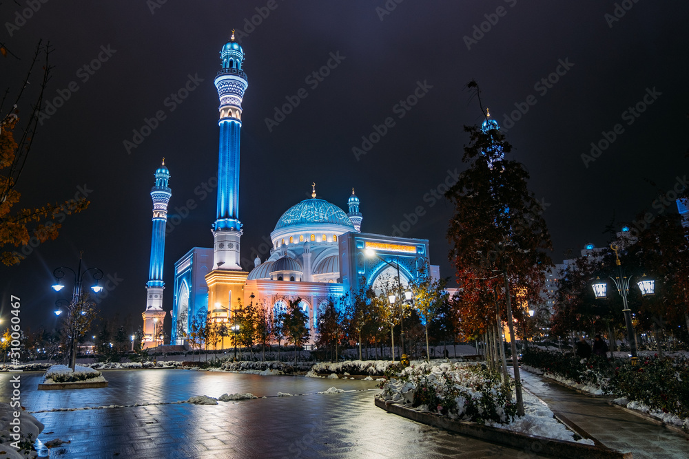 Prophet Muhammad mosque in Shali City, Chechnya, Russia. The largest mosque in Europe