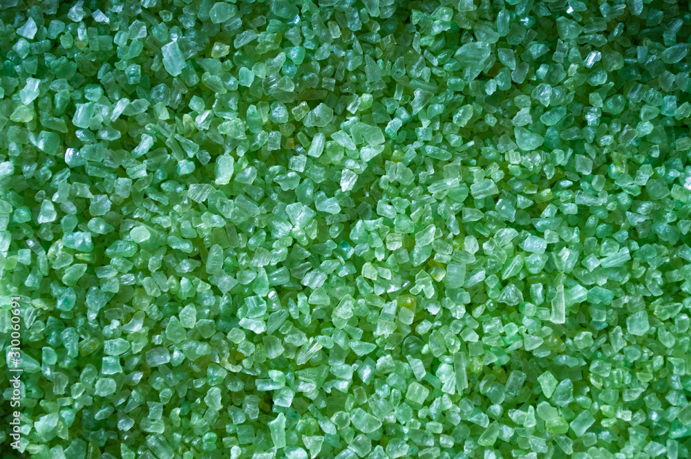Green bath salt texture background. Top view. Green bath salt texture background. Top view.