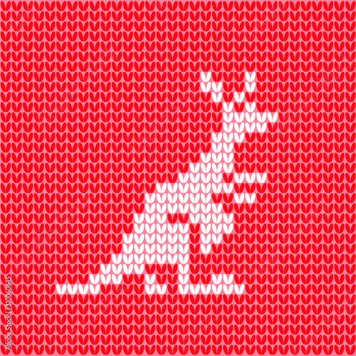 Knitted kangaroo white on red background. Knitted Christmas pattern element