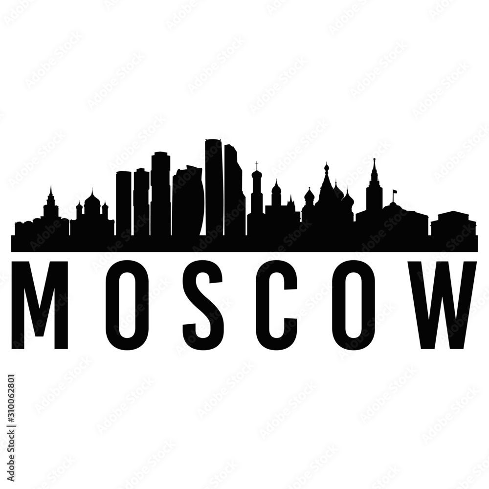 Moscow Russia. City Skyline. Silhouette City. Design Vector. Famous Monuments.