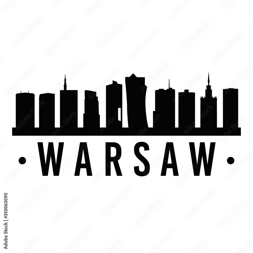 Warsaw Poland. City Skyline. Silhouette City. Design Vector. Famous Monuments.