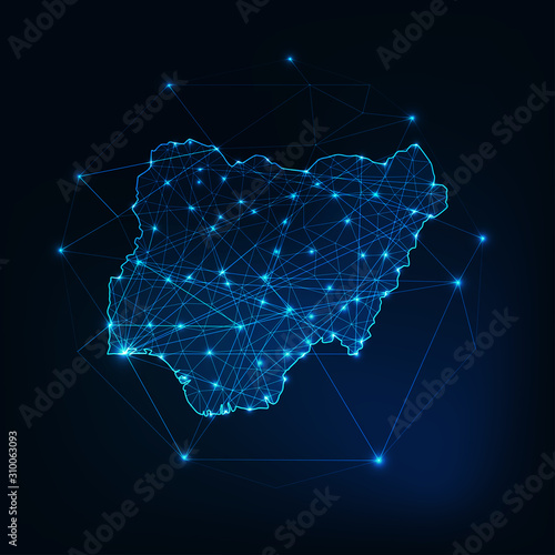Nigeria map outline with stars and lines abstract framework. Communication, connection concept.