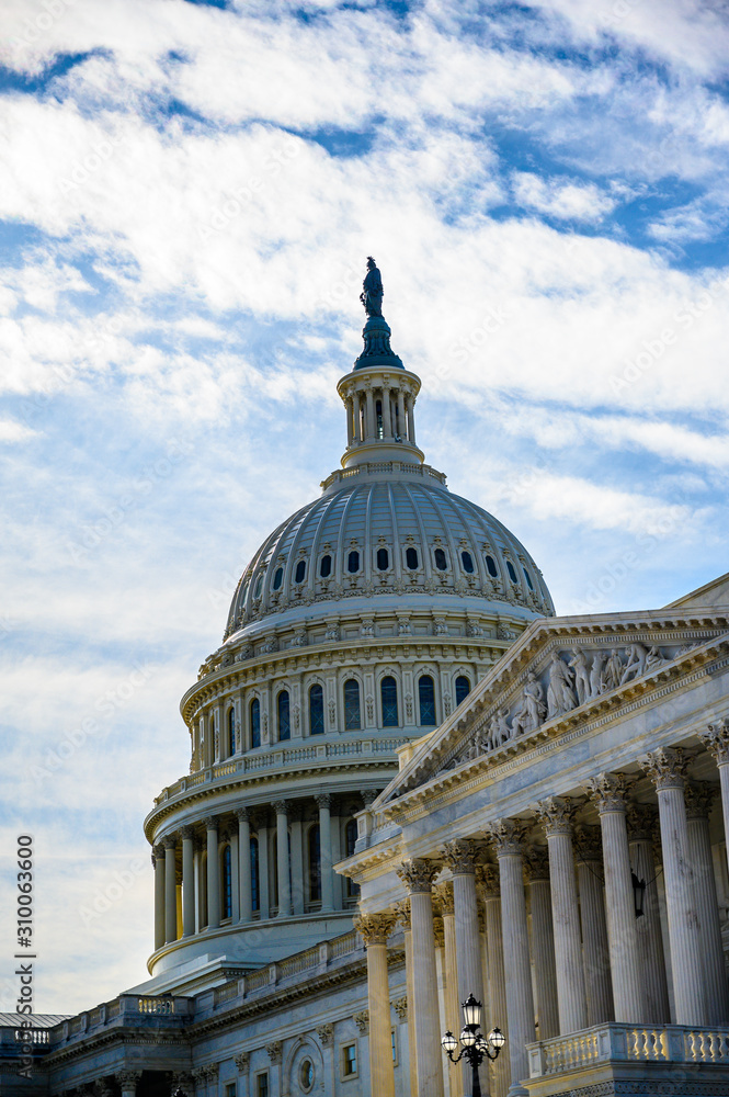 Obraz premium East side of the US Capital dome with blue sky background