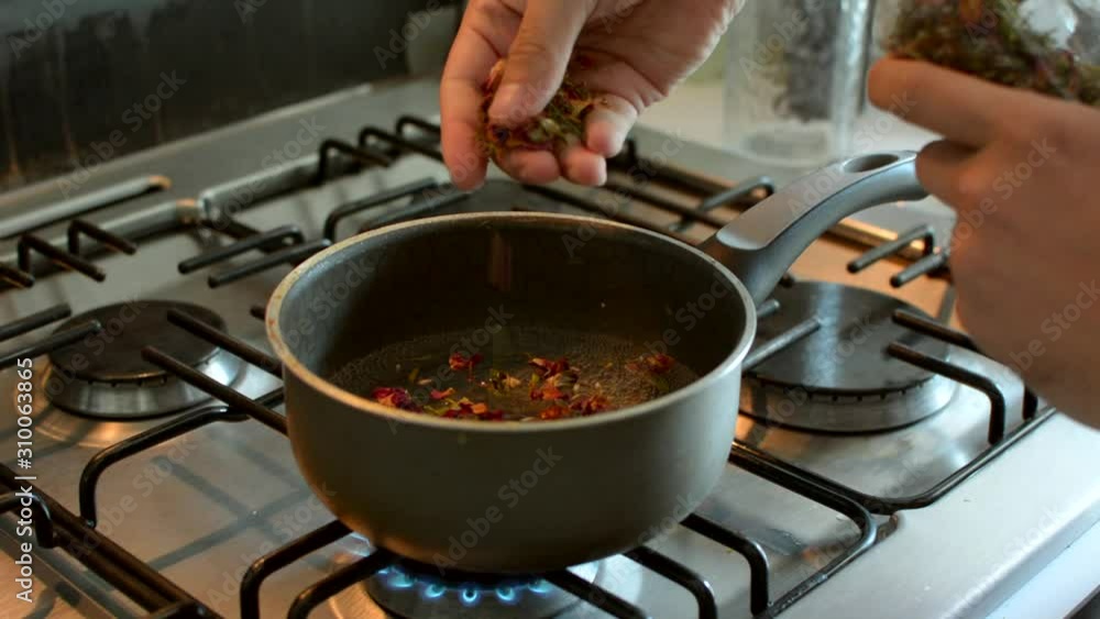 Making flower tea in pot Making flower tea in pot
