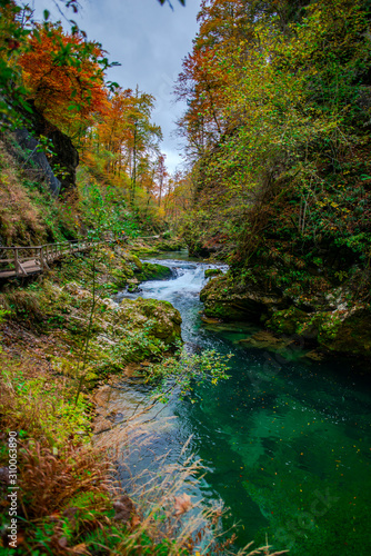 Autumn landscape in the Vintgar cannyon  Slovenia
