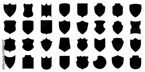 Set different shields icons, protect signs – stock vector
