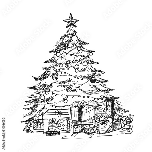 Christmas tree, hand drawn vector illustration