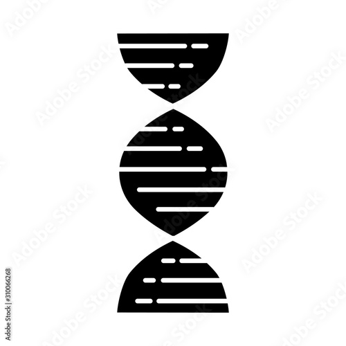 DNA double helix glyph icon. Deoxyribonucleic, nucleic acid structure. Chromosome. Molecular biology. Genetic code. Genome. Genetics. Silhouette symbol. Negative space. Vector isolated illustration photo