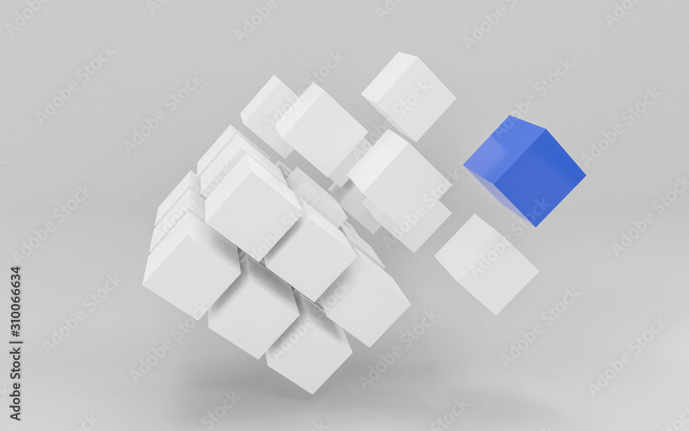 white and blue flying cubes and boxes in in front of white background abstract 3 render illustration white and blue flying cubes and boxes in in front of white background abstract 3 render illustration