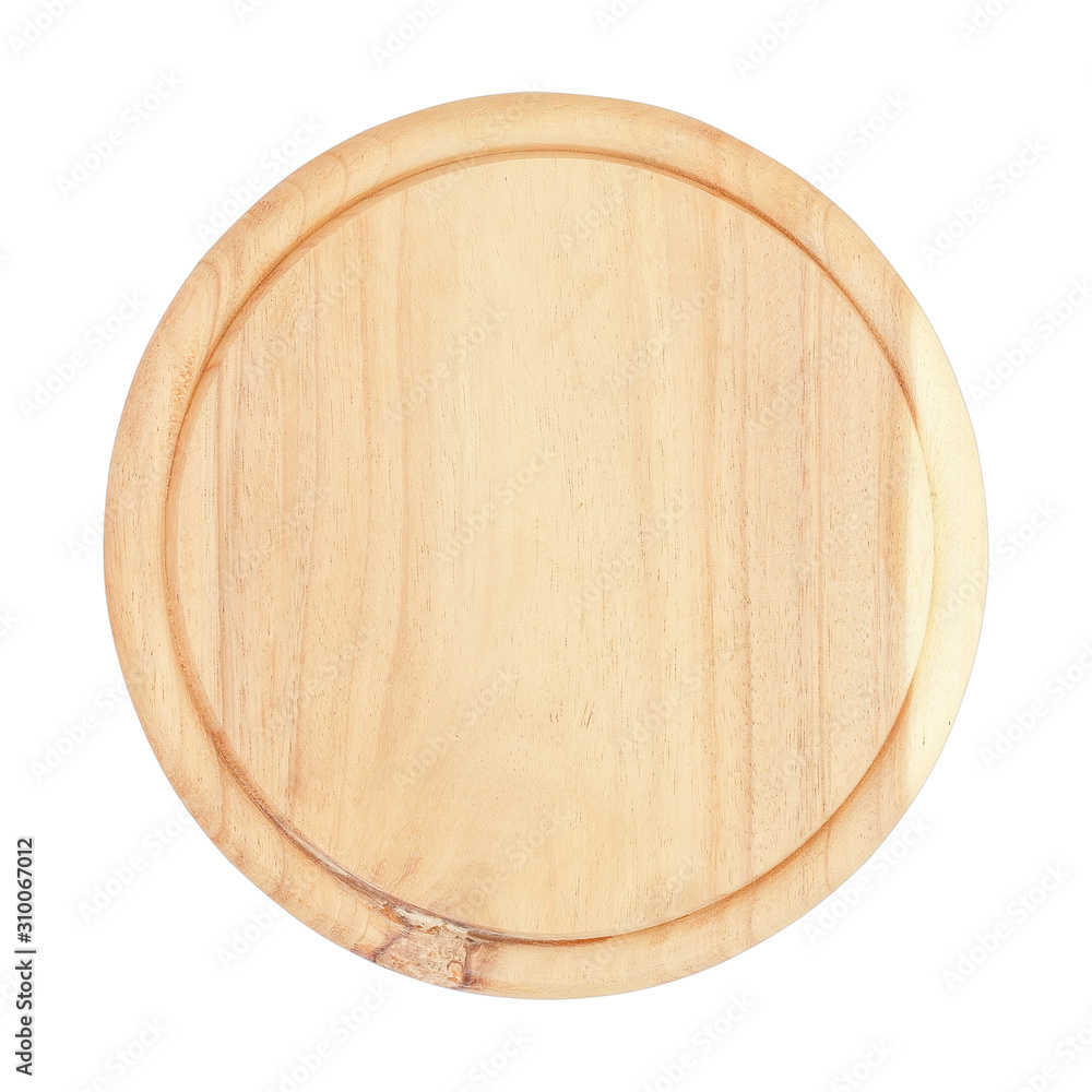 Round wooden kitchen board with a white background Round wooden kitchen board with a white background