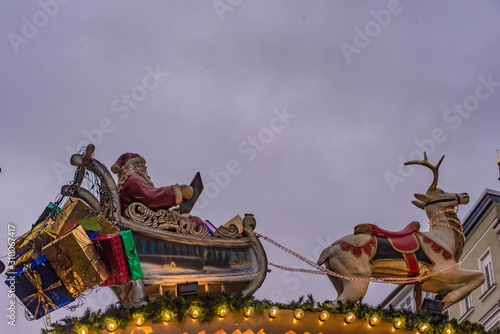 santa claus on reindeer sleigh