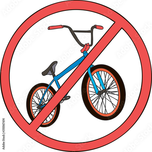 No BMX allowed. Bicycle prohibition. Sign prohibiting riding. No baggage allowed. Vector isolated on white background.