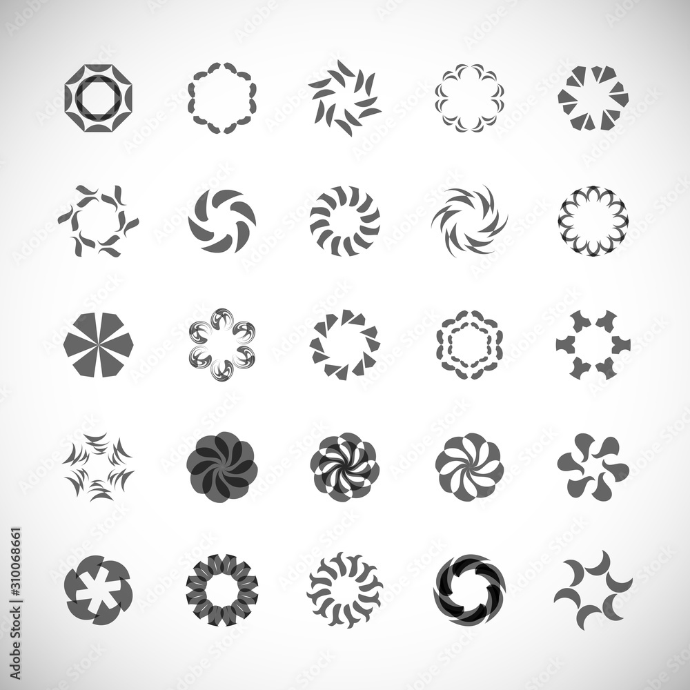 Abstract Circle Icon Set. Vector Isolated On Gray. Abstract Circular Logo For Company Symbol, Star, Tech Icon And Element Design. Creative Icons For Flower And Decorative Logo. Abstract Round Template Abstract Circle Icon Set. Vector Isolated On Gray. Abstract Circular Logo For Company Symbol, Star, Tech Icon And Element Design. Creative Icons For Flower And Decorative Logo. Abstract Round Template
