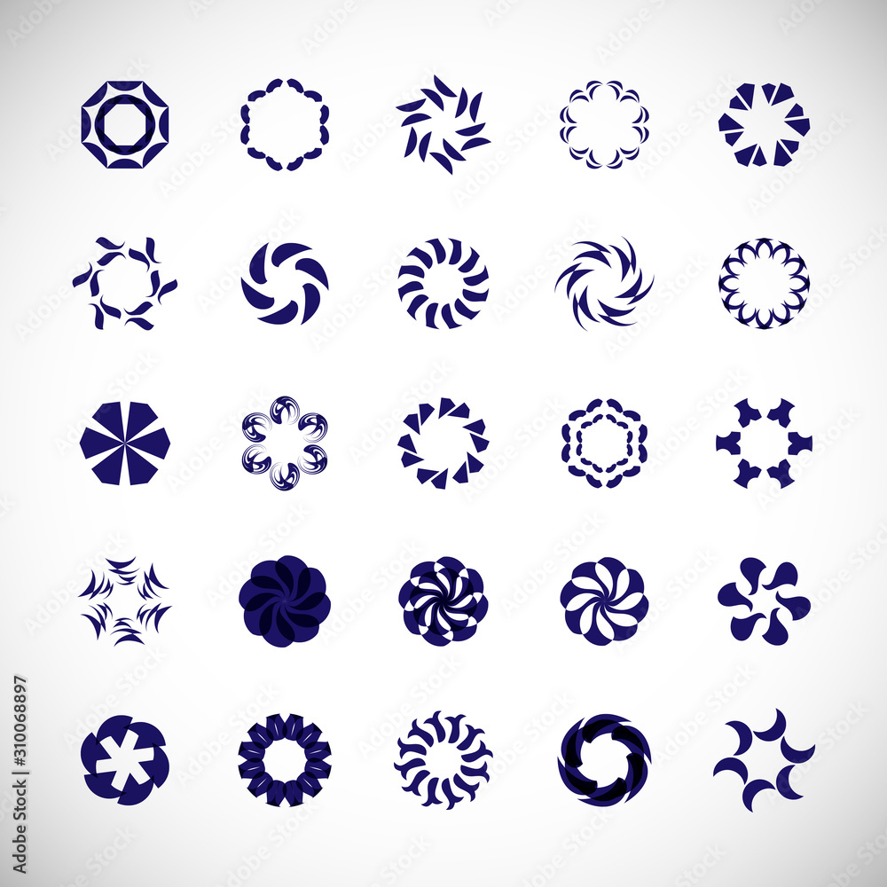 Abstract Circle Icon Set. Vector Isolated On Gray. Abstract Circular Logo For Company Symbol, Star, Tech Icon And Element Design. Creative Icons For Flower And Decorative Logo. Abstract Round Template Abstract Circle Icon Set. Vector Isolated On Gray. Abstract Circular Logo For Company Symbol, Star, Tech Icon And Element Design. Creative Icons For Flower And Decorative Logo. Abstract Round Template