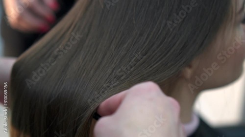 Result after lamination and hair straightening in beauty salon for lady