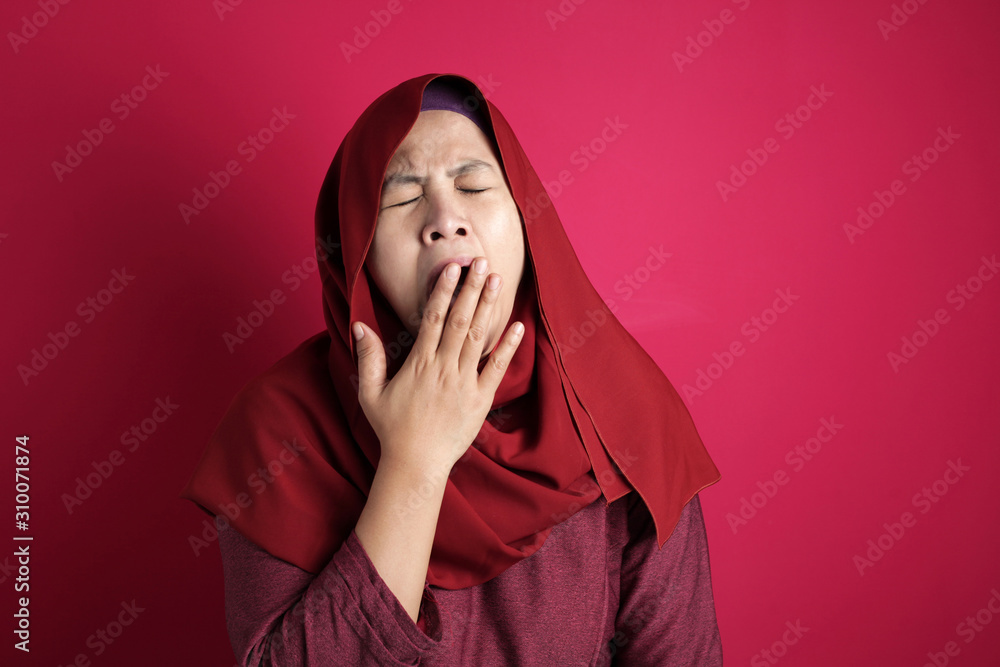 Tired Sleepy Muslim Lady Yawning Tired Sleepy Muslim Lady Yawning
