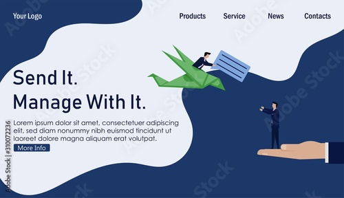 Businessman give testimonial to other success story refer friend. Business Landing Page Template.