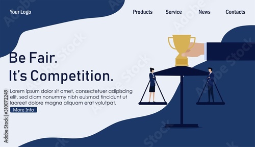 Gender issues between male and female businessman and business woman. Business Landing Page Template.