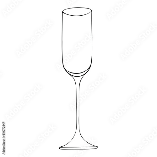 Champagne glass. Flute. Crystal capacity. Colorless background. Christmas. New Year. Holiday print.